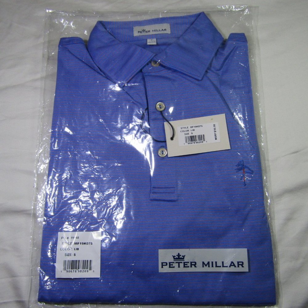 (S) Blue Collared Polo with Thin Red Stripes